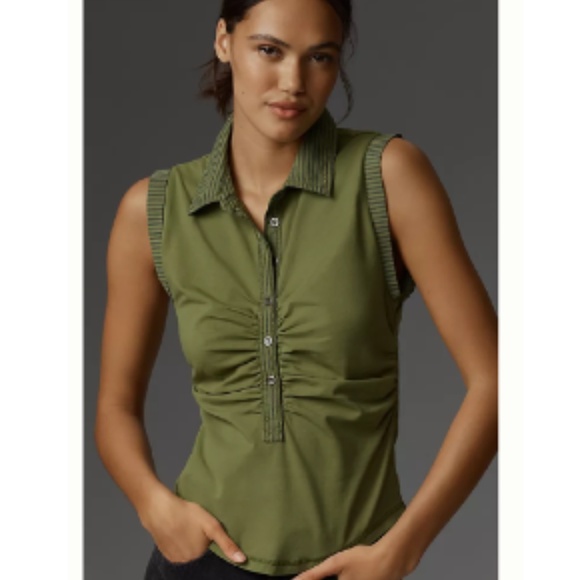 Anthropologie Pilcro Varsity Polo Tank NWT Color: Dill Size: M - Picture 1 of 8
